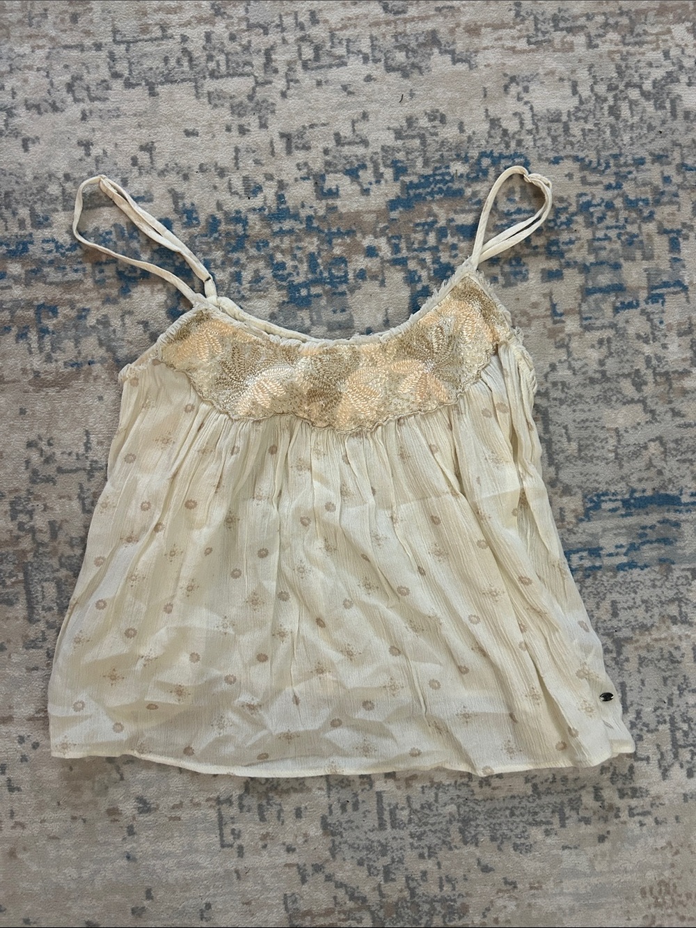 American Eagle Outfitters Cream Camisole with Gold Embroidered Yoke
